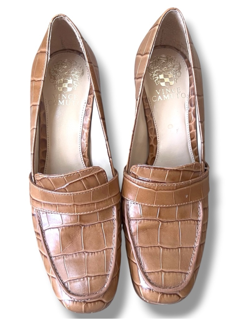 Vince Camuto women’s Mebrana Platform Pumps Croc-Embossed Tan Leather Size 8 - Picture 5 of 5